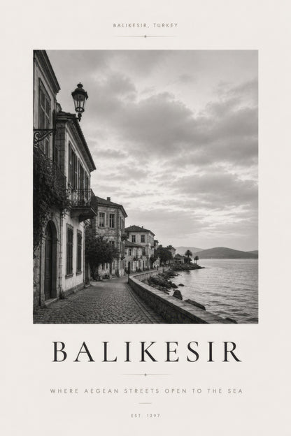 Siyah Beyaz Balıkesir Sahil Manzarası Nostaljik Duvar Tablosu