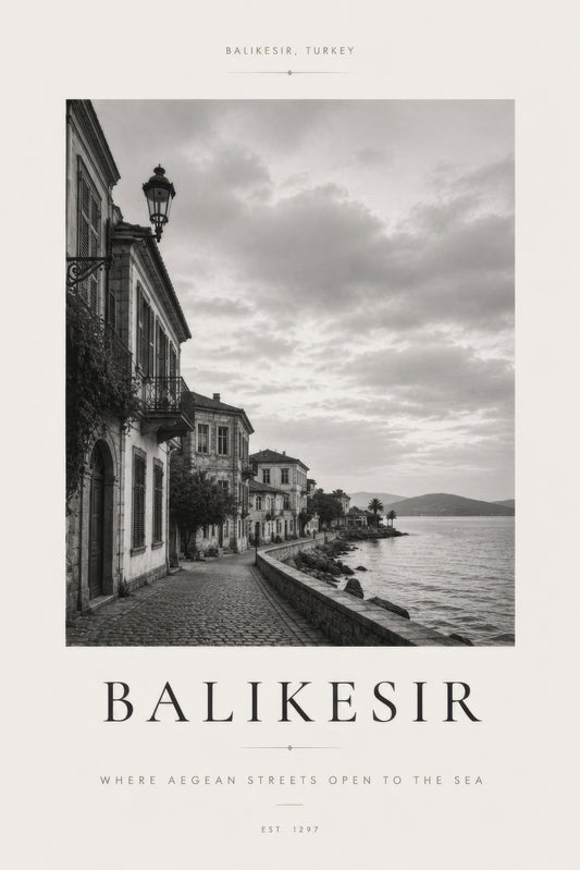Siyah Beyaz Balıkesir Sahil Manzarası Nostaljik Duvar Tablosu