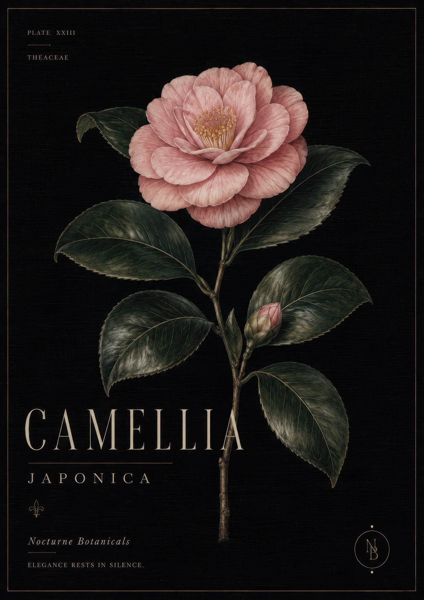 Pembe Yeşil Camellia Çiçeği Botanik Duvar Tablosu