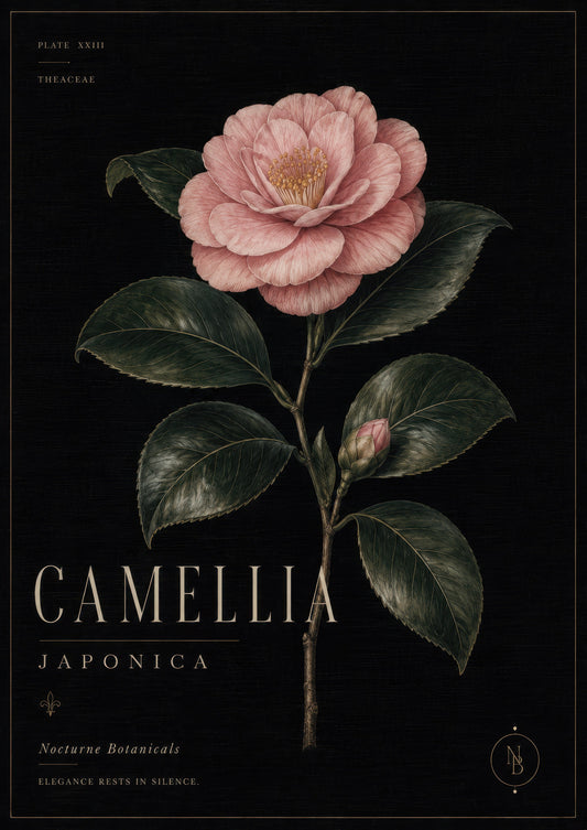 Pembe Yeşil Camellia Çiçeği Botanik Duvar Tablosu