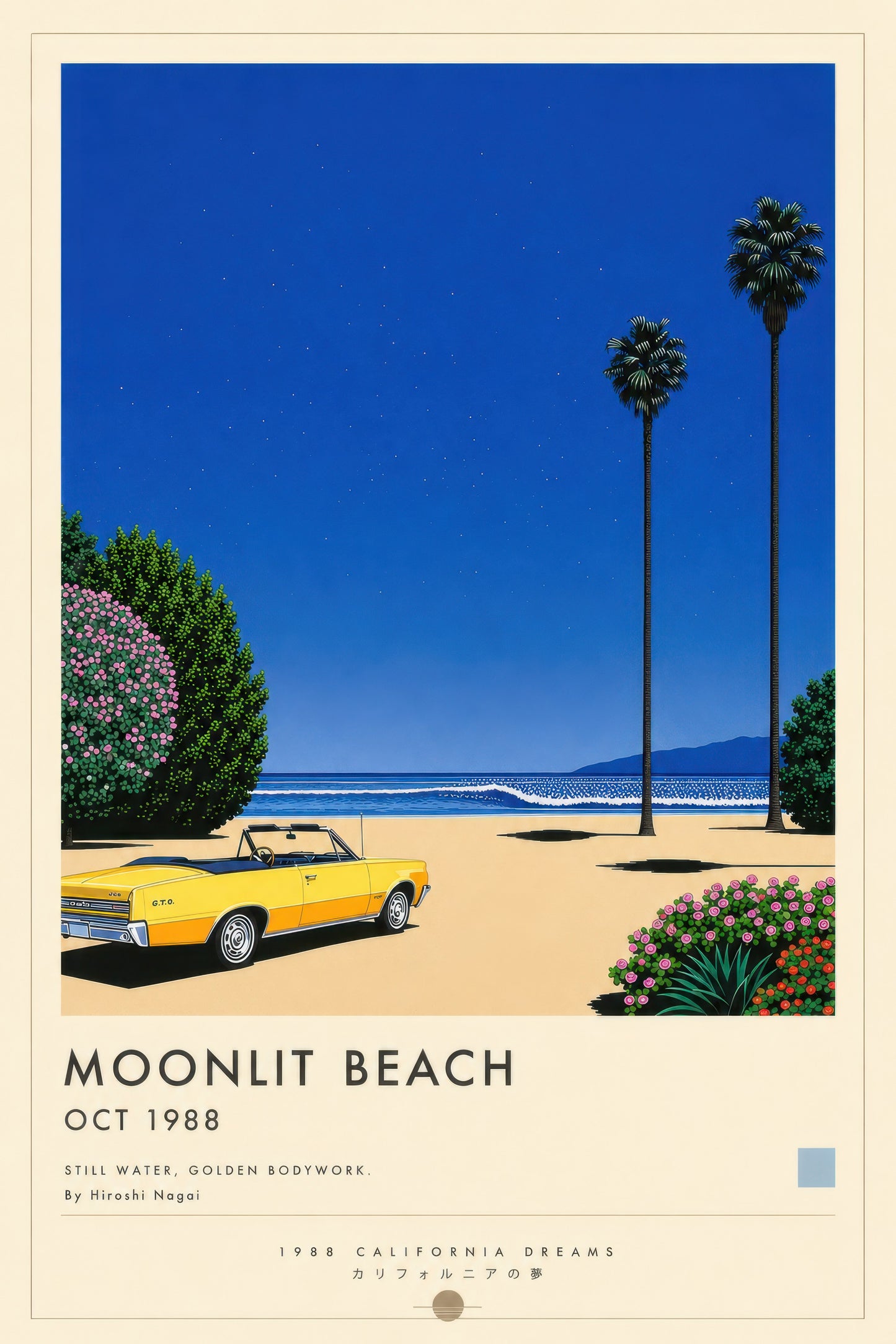 Mavi Sarı California Sahil Manzarası Retro Duvar Tablosu