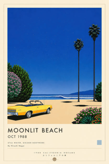 Mavi Sarı California Sahil Manzarası Retro Duvar Tablosu