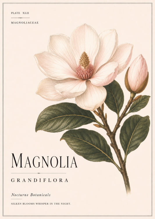 Krem Yeşil Magnolia Çiçeği Botanik Duvar Tablosu