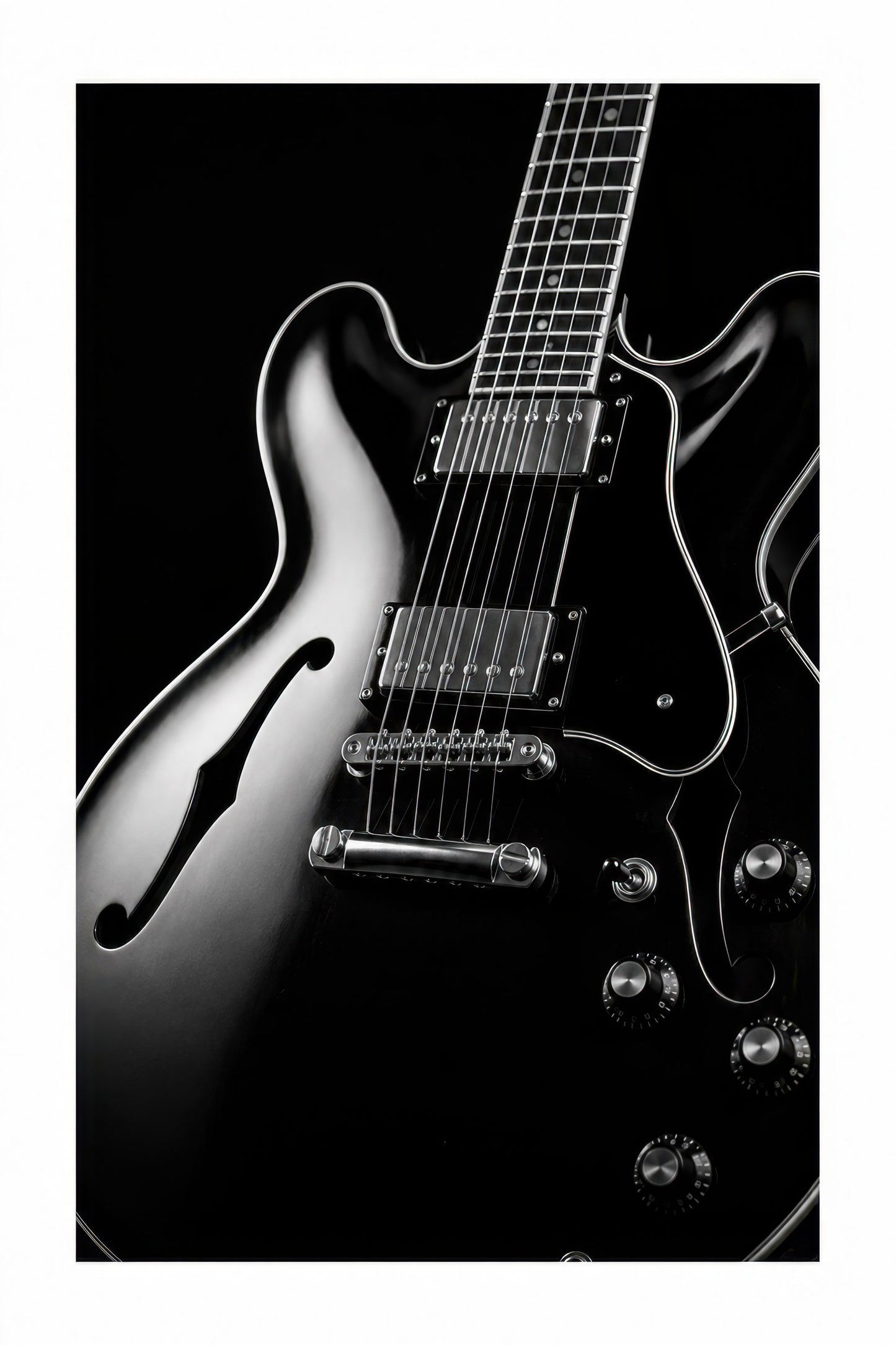 Siyah Beyaz Elektro Gitar Fotoğraf Müzik Duvar Tablosu