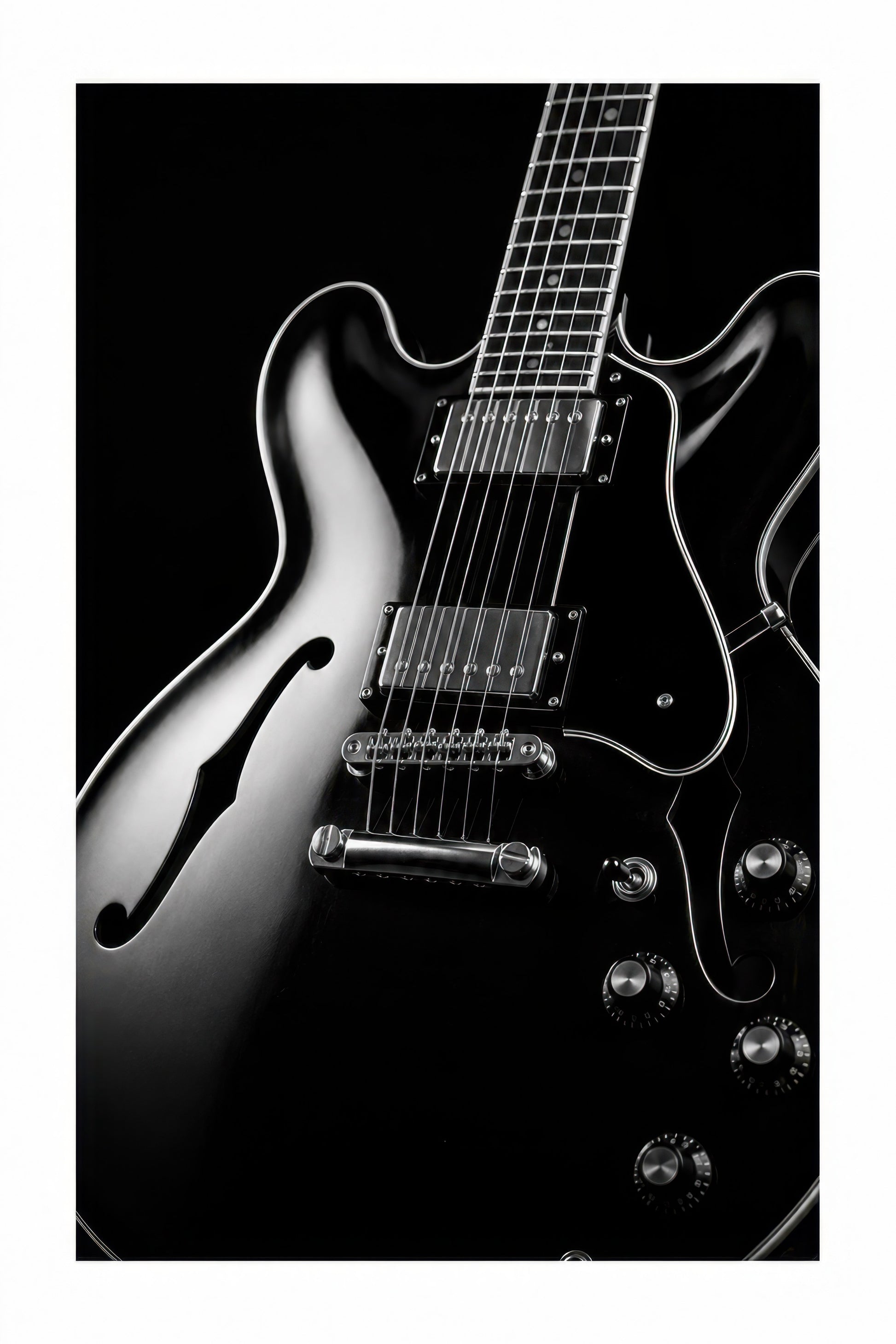Siyah Beyaz Elektro Gitar Fotoğraf Müzik Duvar Tablosu