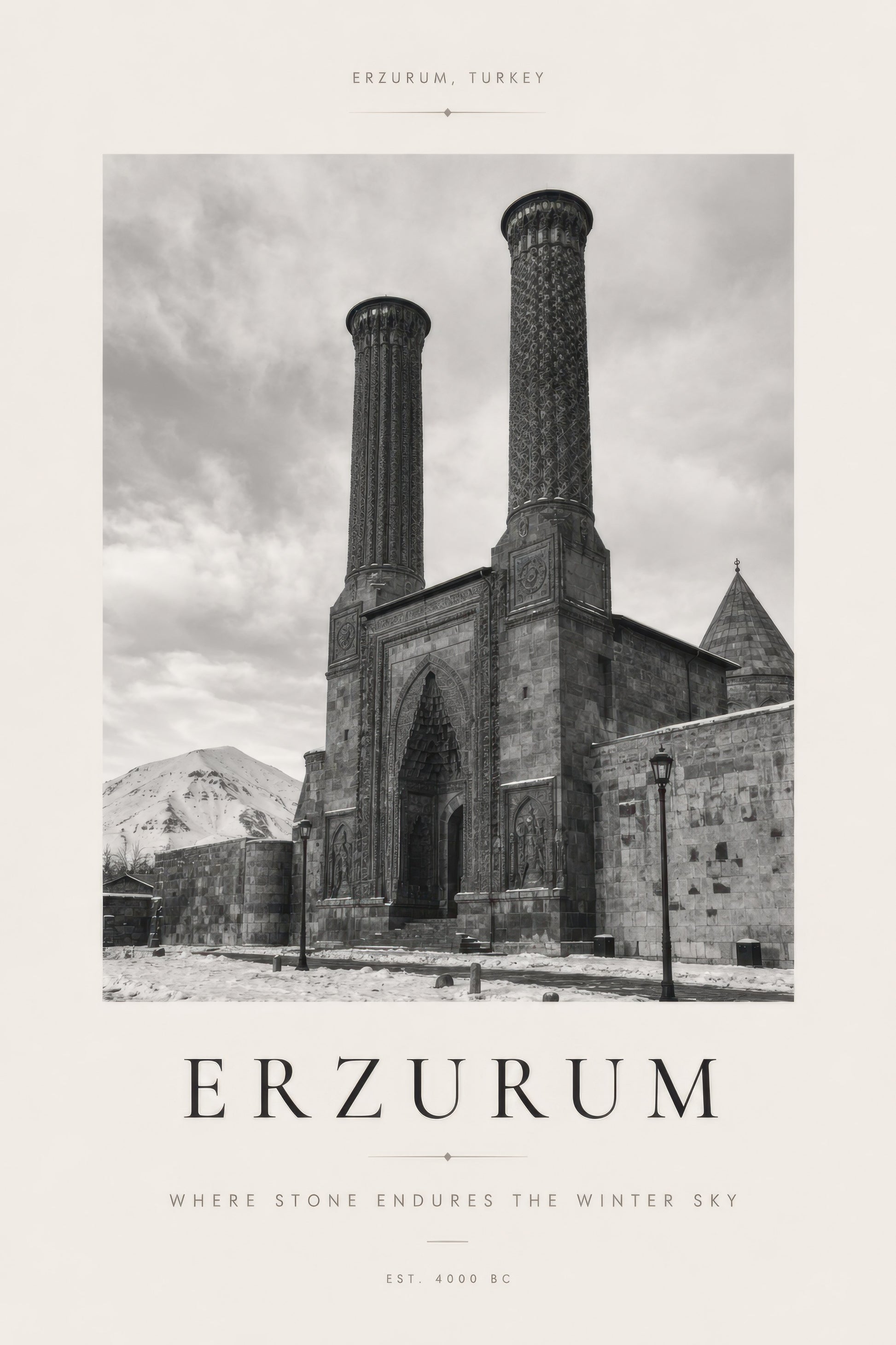 Gri Bej Erzurum Çifte Minareli Medrese Tarihi Mimari Duvar Tablosu