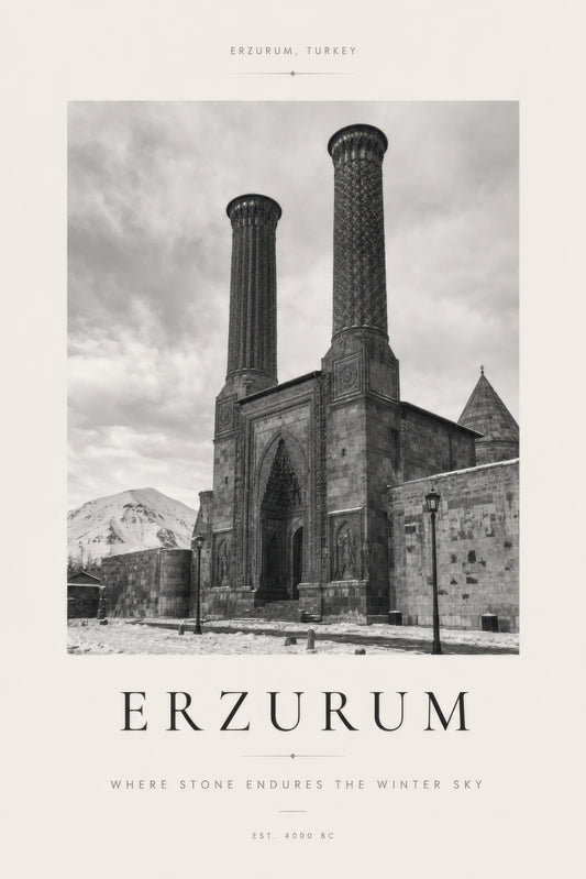 Gri Bej Erzurum Çifte Minareli Medrese Tarihi Mimari Duvar Tablosu