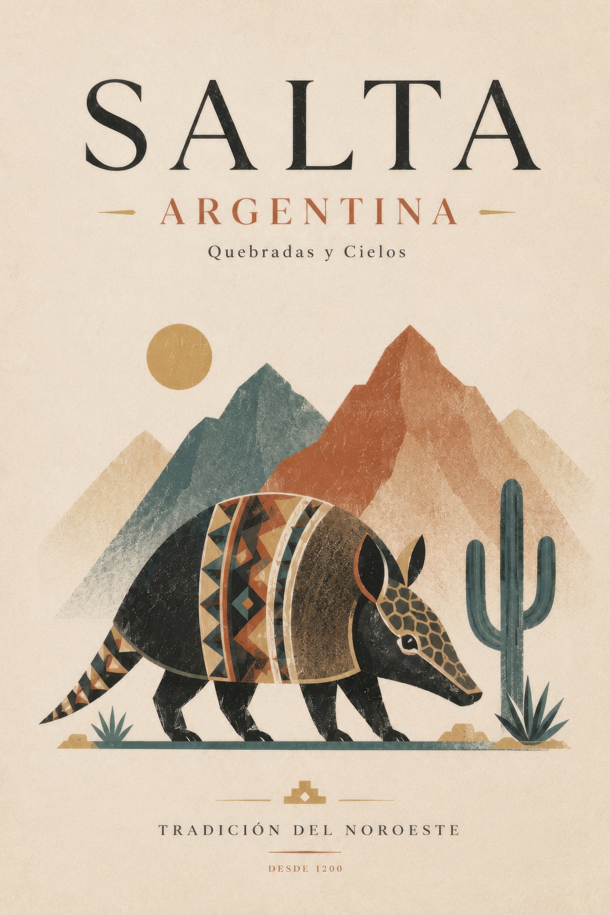 Kahverengi Turuncu Armadillo Salta Argentina Vintage Seyahat Afişi Duvar Tablosu