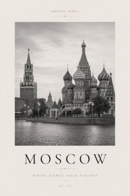 Gri Bej Moskova Kremlin ve Aziz Vasil Katedrali Mimari Duvar Tablosu