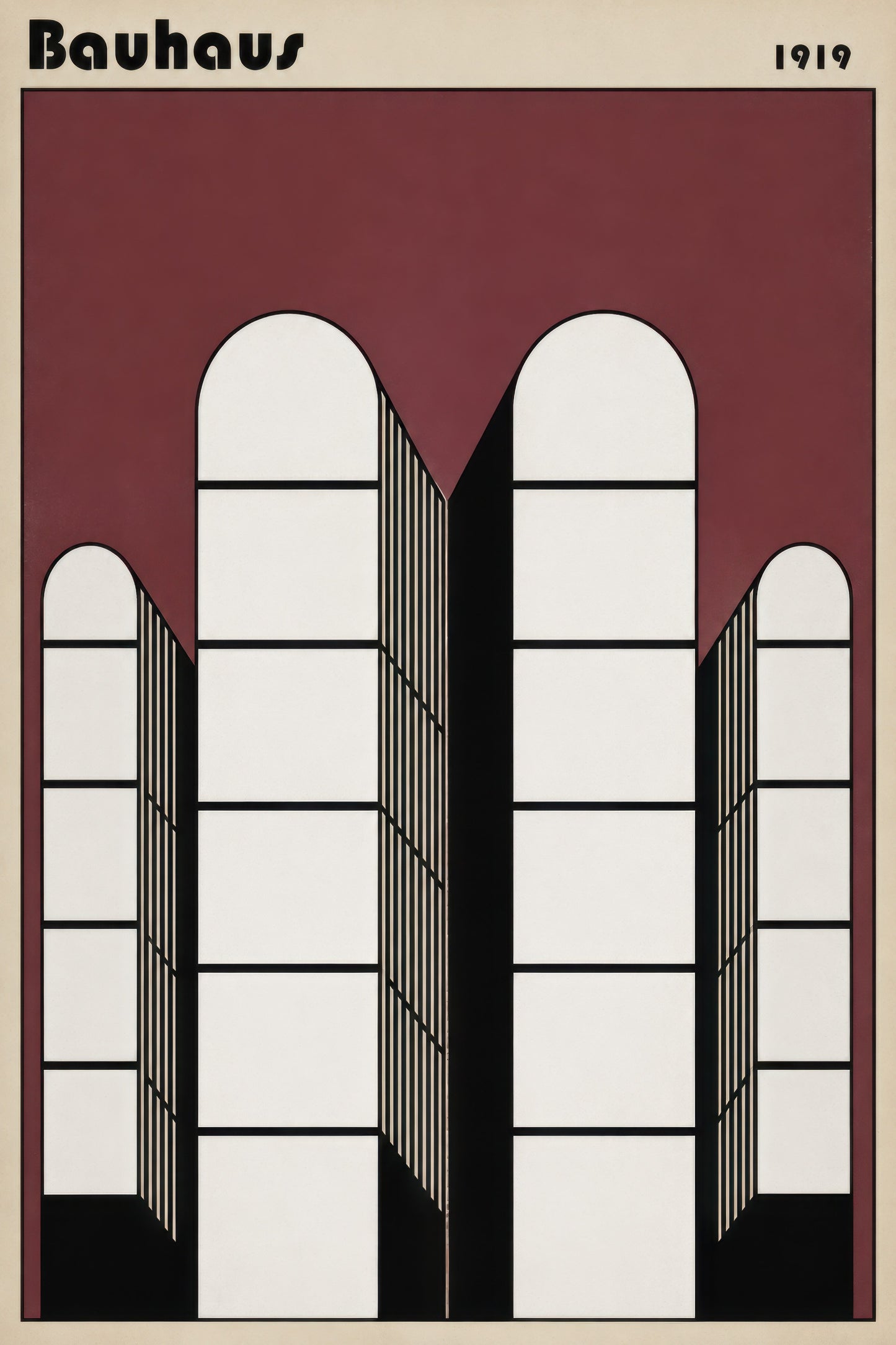 Bordo Beyaz Bauhaus Geometrik Mimari Duvar Tablosu