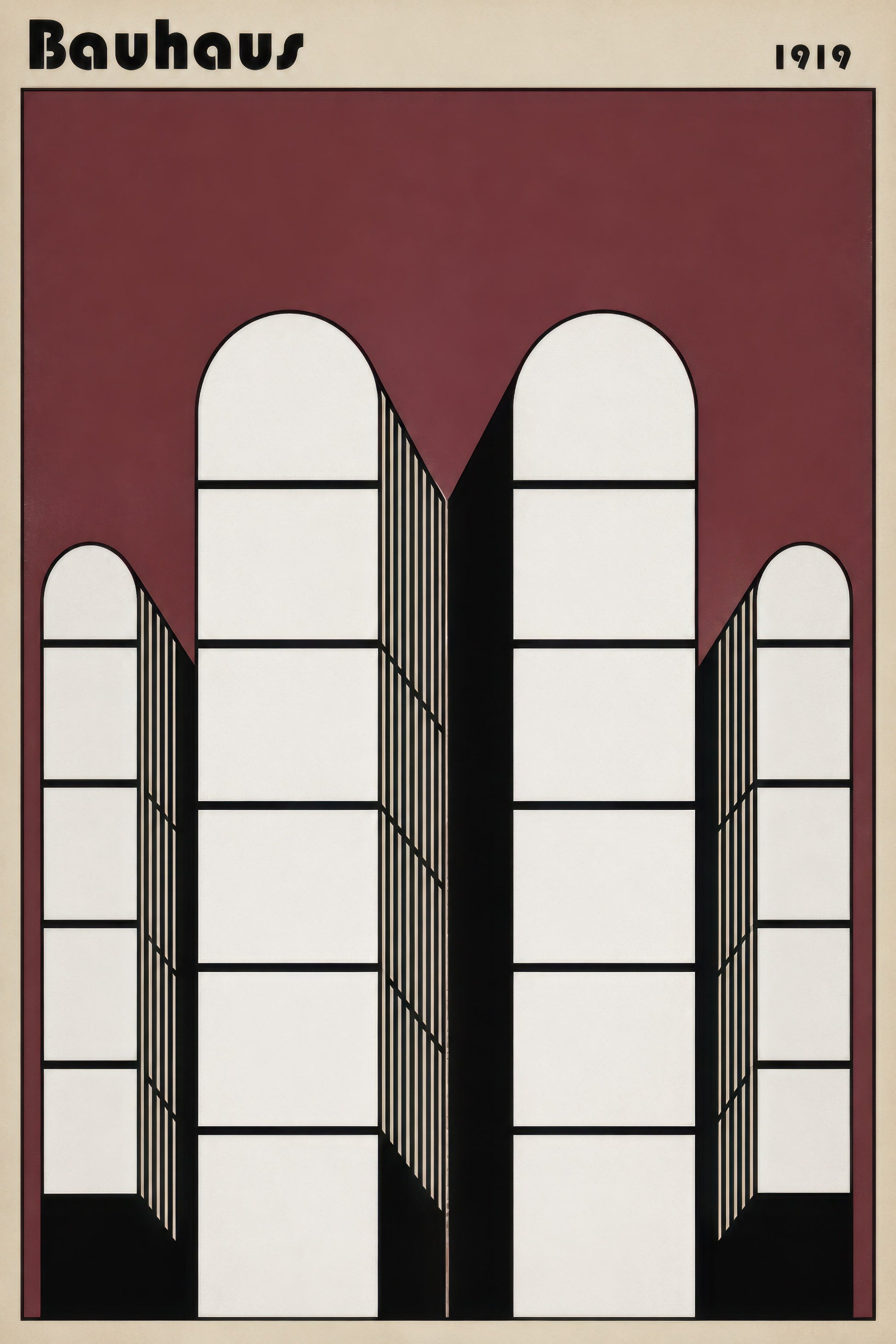 Bordo Beyaz Bauhaus Geometrik Mimari Duvar Tablosu