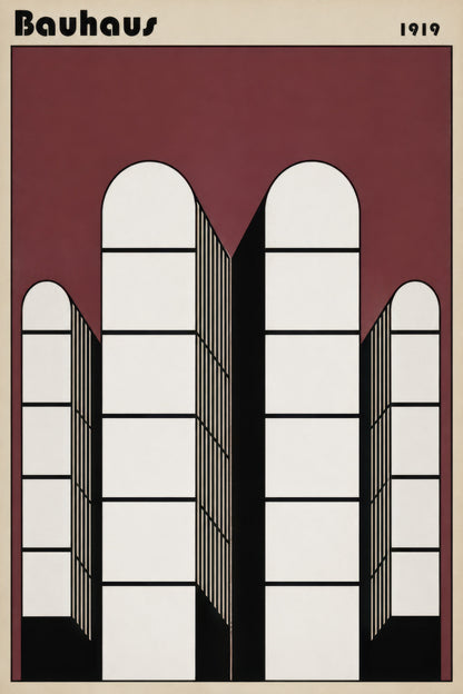 Bordo Beyaz Bauhaus Geometrik Mimari Duvar Tablosu