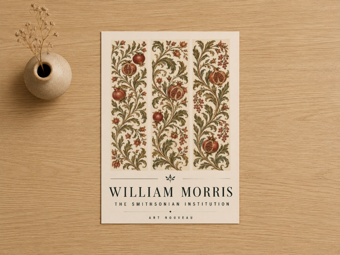 William Morris Art Nouveau serisi, şık nar ve botanik tasarımıyla, sade ve zarif bir duvar tablosu.
