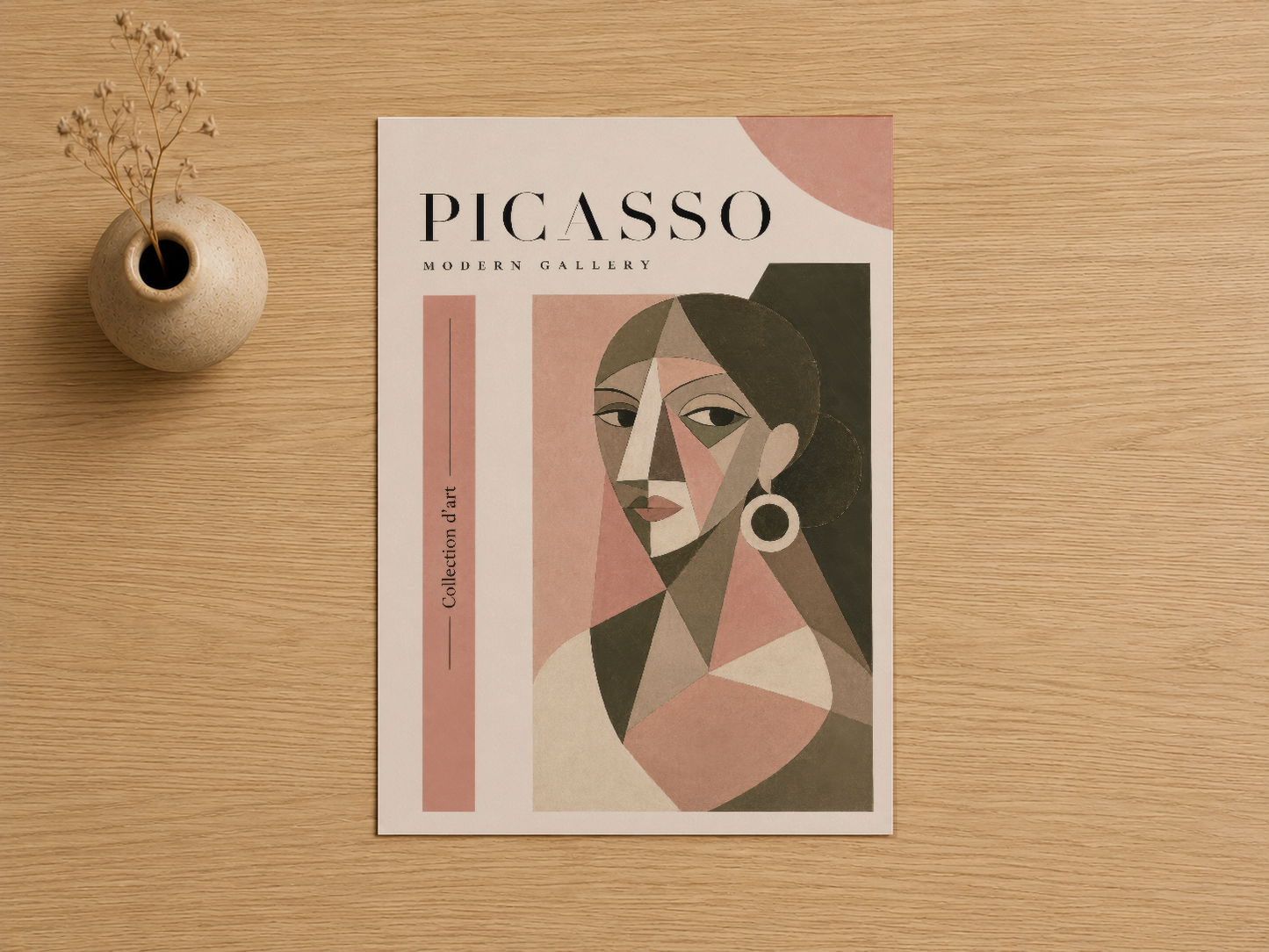 Picasso Modern Gallery koleksiyonu, geometrik yüz illüstrasyonu ve art-deco tarzında minimal bir sanat tablosu.