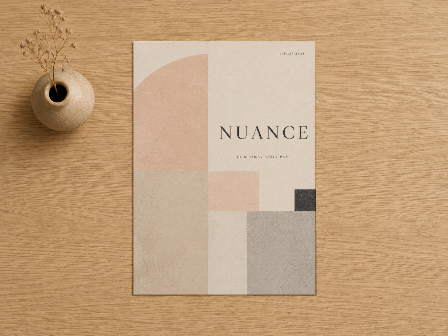 Nuance geometrik poster, pastel tonlarında tasarlanmış, minimalist sanat baskısı.