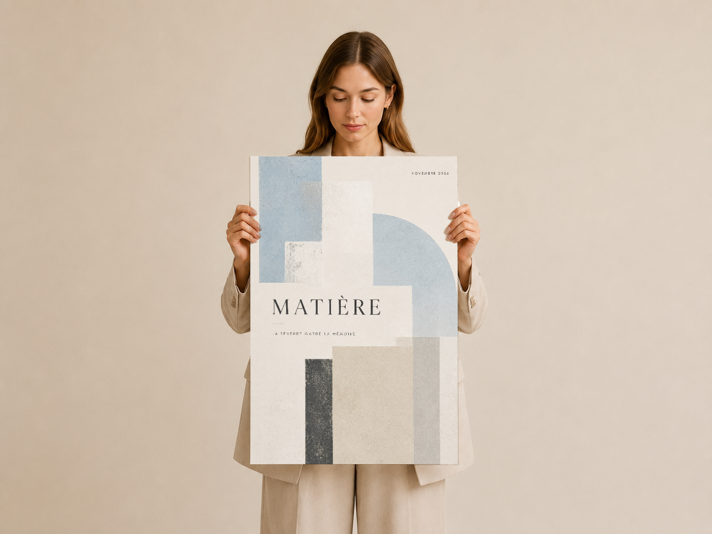 Matiere tablosu, soyut geometrik şekiller, muted renkler ve sofistike tasarımla modern iç mekanların duvarlarını stil ve