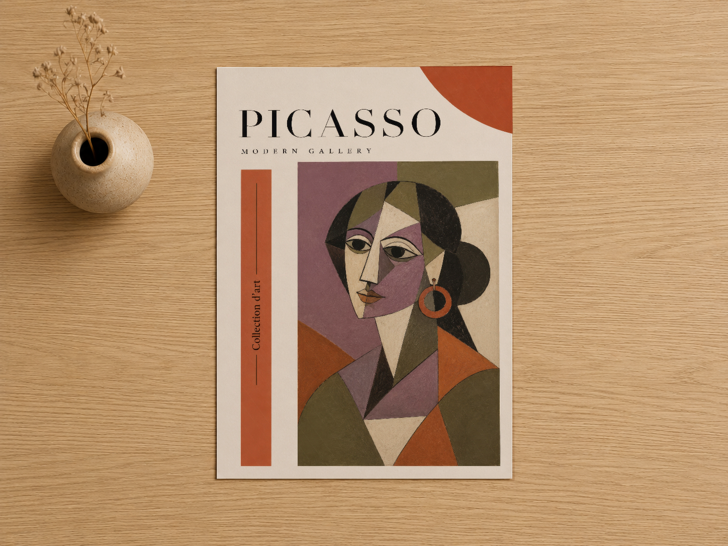 Picasso Modern Gallery posteri, geometrik parçalarla oluşturulmuş çok yüzlü portre tasarımıyla çağdaş sanat eseri.
