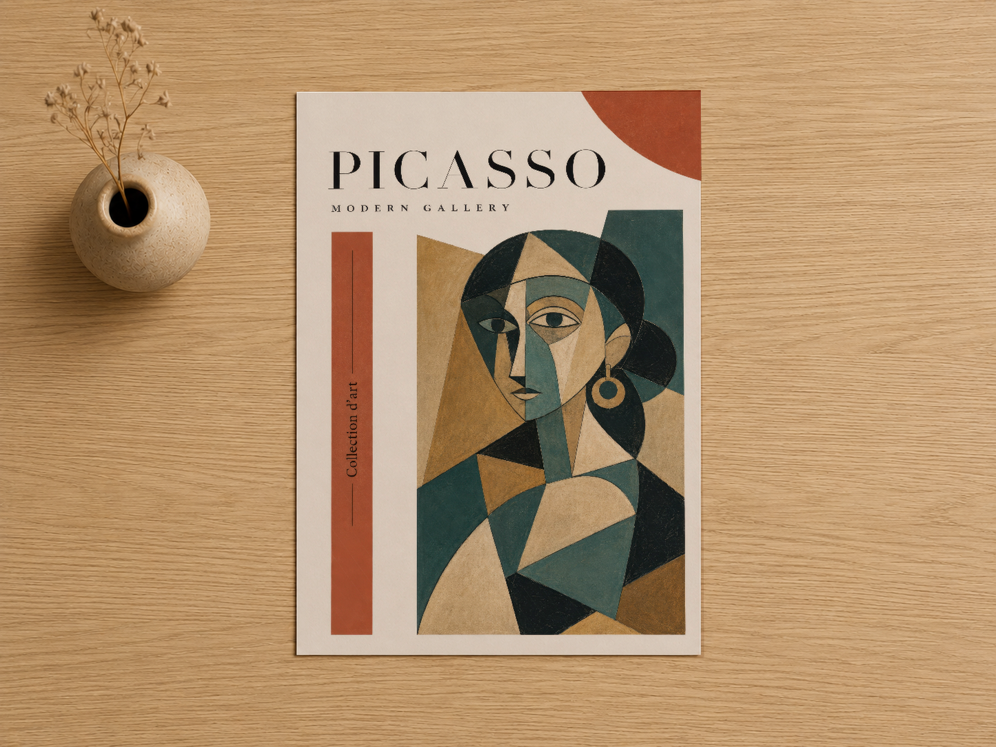 Picasso Modern Gallery posteri, geometrik yüz ve renkli şekillerin oluşturduğu çağdaş sanat baskısı.