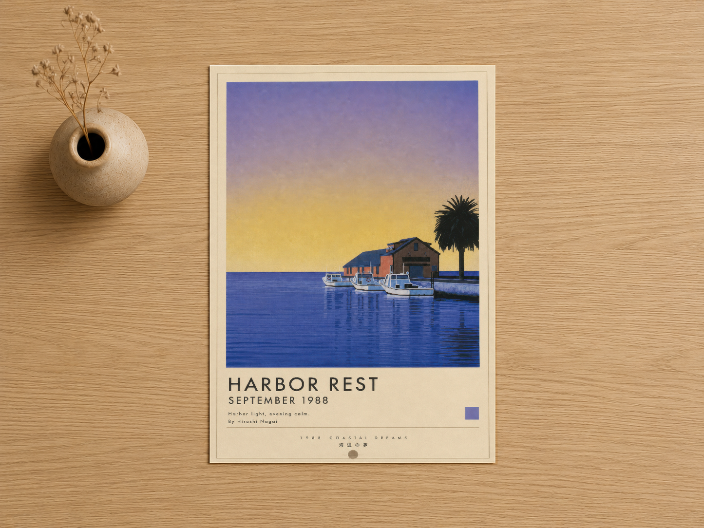Harbor Rest, Eylül 1988 tarihli vintage inspirasyon tasarımlı duvar sanat baskısı.