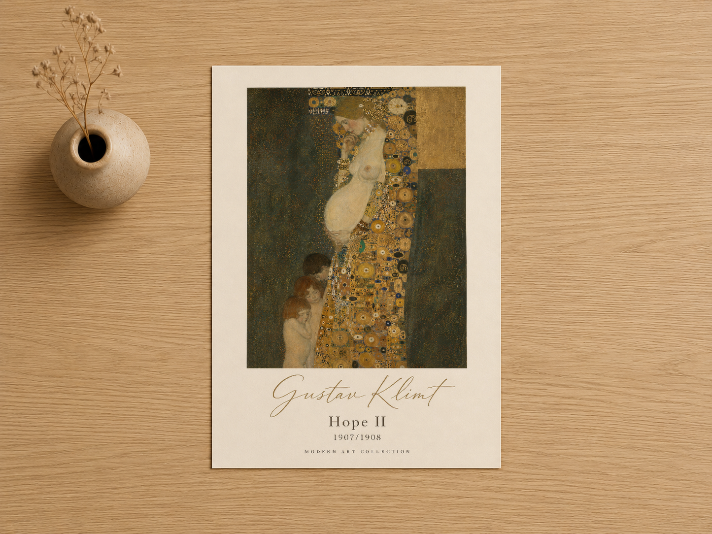 Gustav Klimt'in Hope II tablosu, sanat koleksiyonu posteri olarak lüks baskı kalitesiyle sunuluyor.