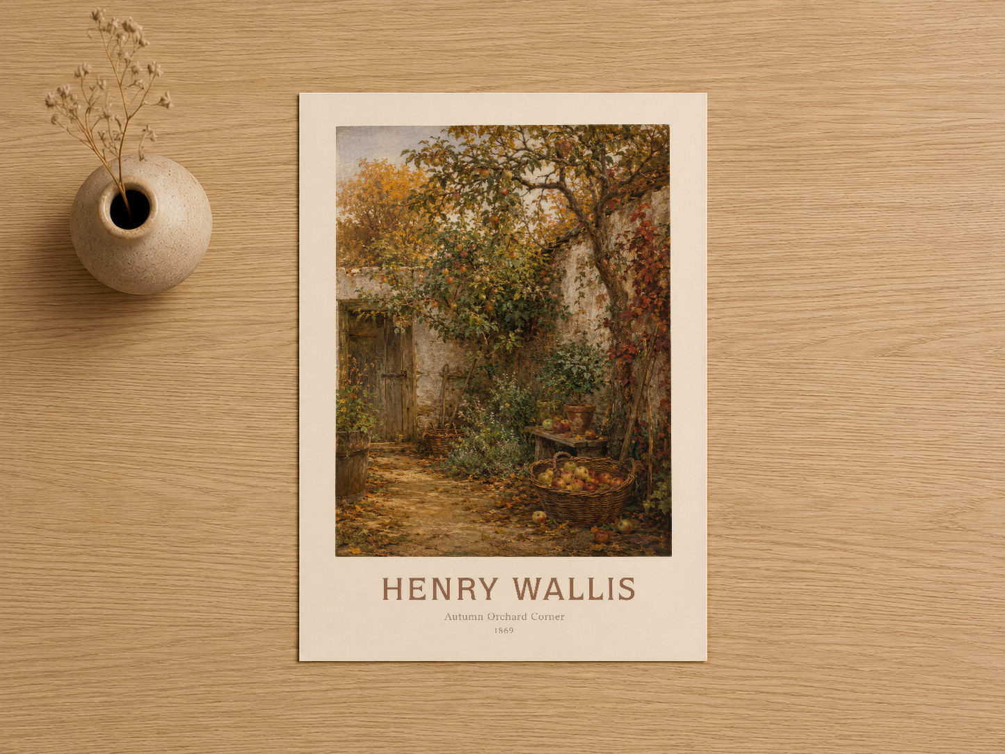 Henry Wallis'in Sonbahar Bahçesi tablosu, altın-yeşil tonlarında romantik bir bahçe yolu tasvirleri sunuyor.