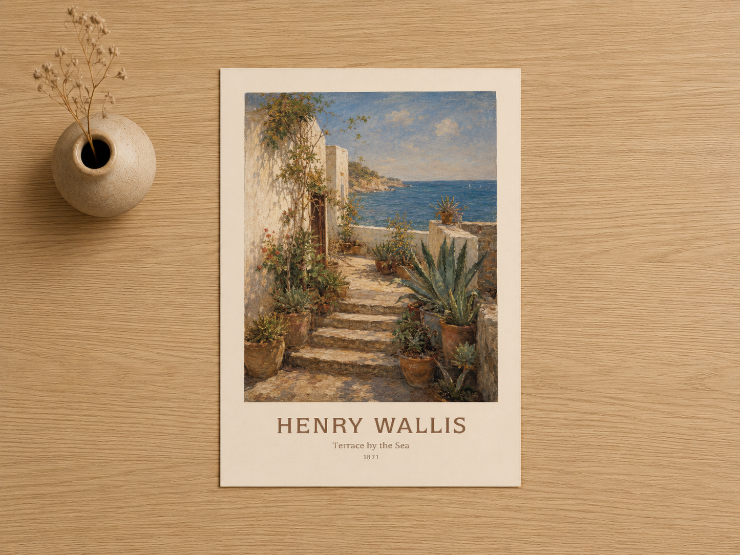 Henry Wallis'in Deniz Kıyısında Teras eserinin sanatsal baskısı, orijinal renk ve detaylarıyla sunan klasik duvar tablosu.