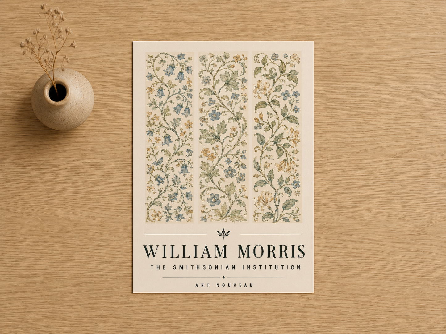 William Morris Smithsonian koleksiyonundan üç şeritli botanik desen tablosu, sanatsal baskı formatında.