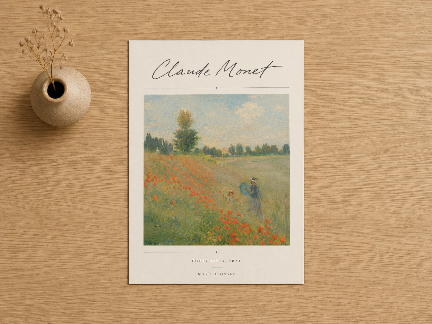 Claude Monet tarafından 1873'te yapılan İtiren Çiçekler baskısı, beyaz çerçevede.