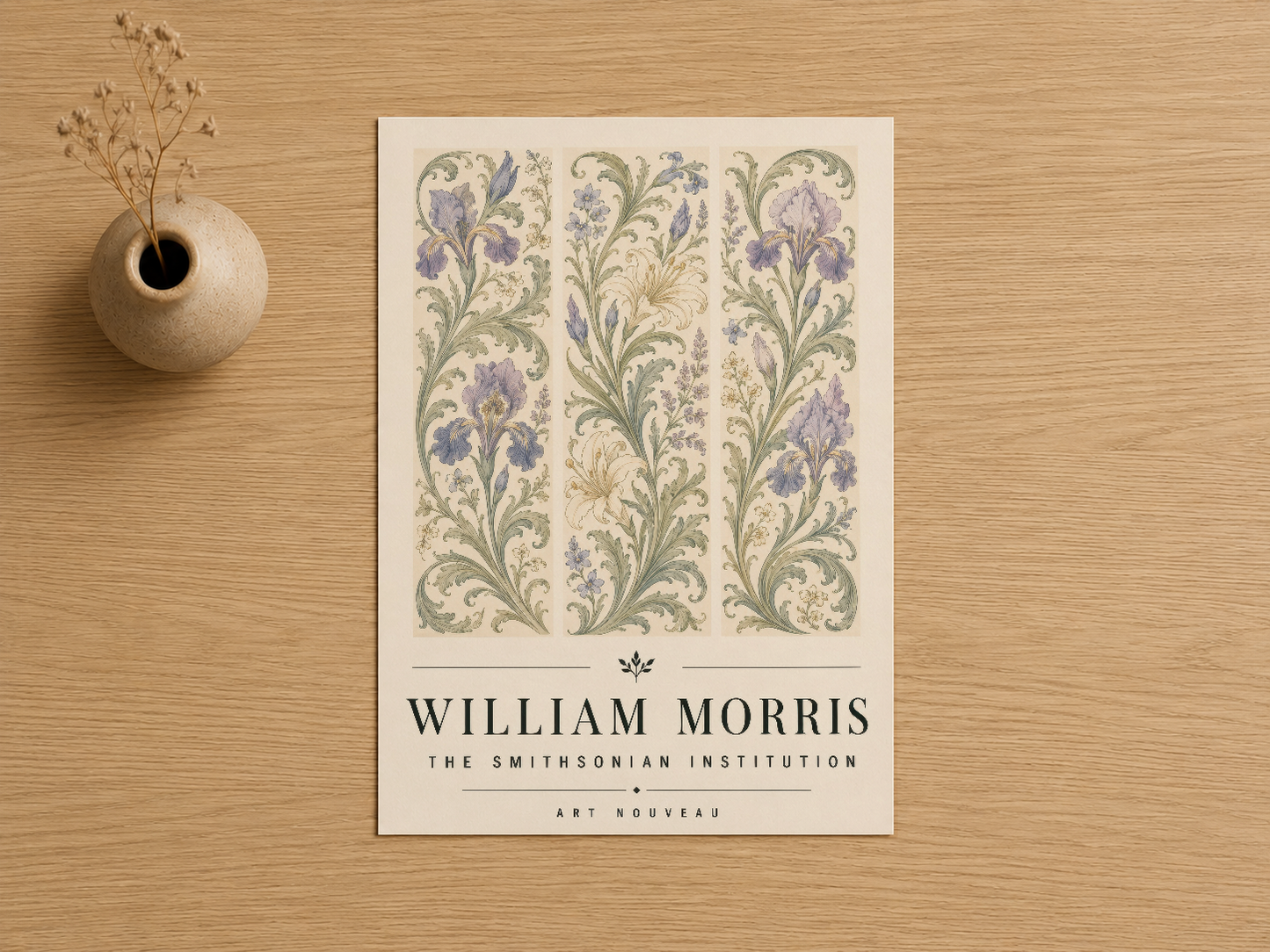 William Morris Sanat Nouveau çiçek deseni tablosu, vintage botanik stilinde ve zarif baskı kalitesiyle.