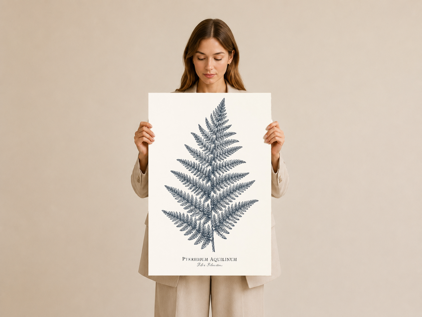 Pteridium aquilinum eğrelti baskısı, doğa temalı zarif duvar dekorasyonu, çerçeveli poster.