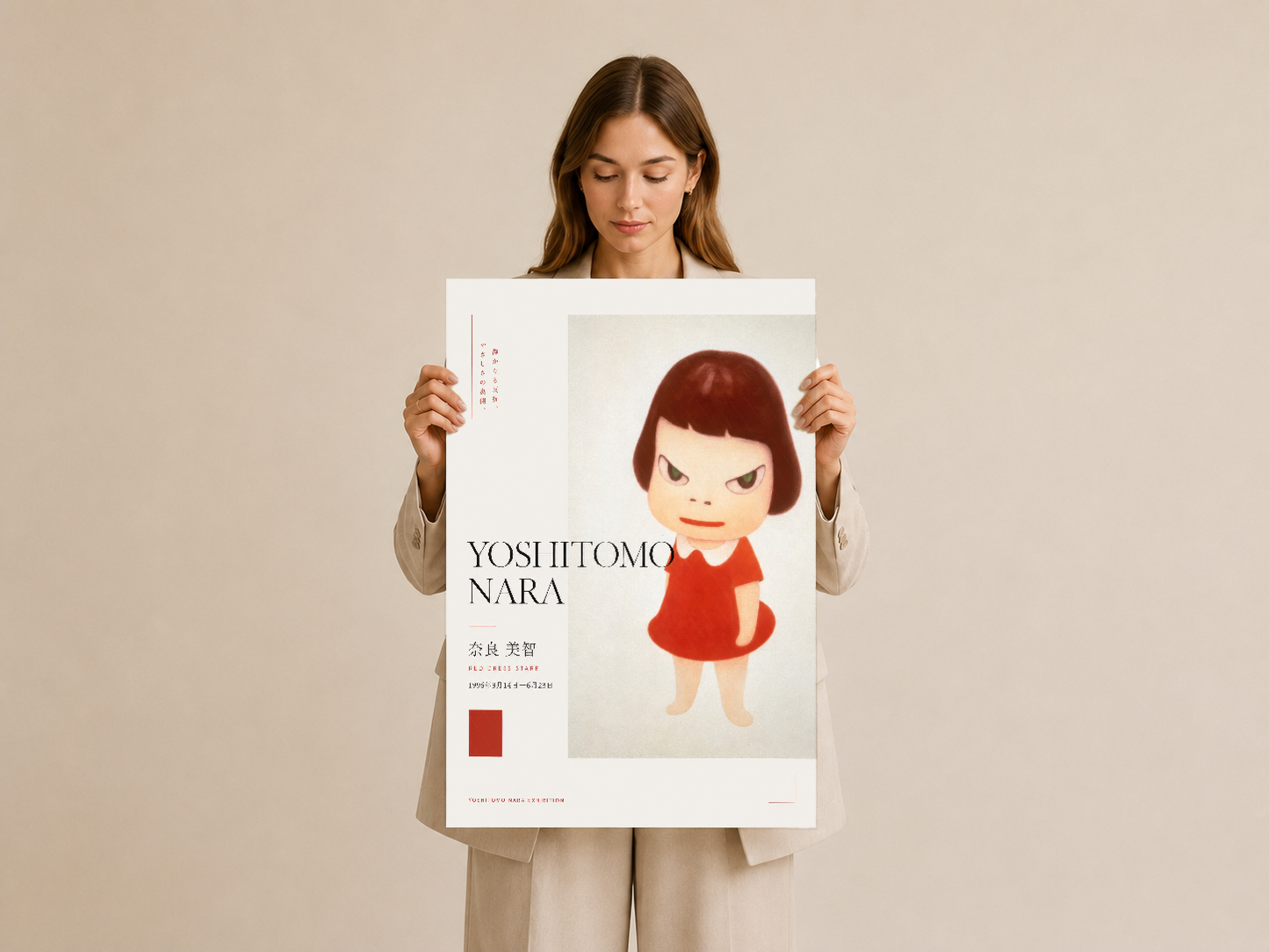 Yoshitomo Nara poster, minimalist tasarım ve canlı figür illustrasyonu ile şık duvar sanatı.