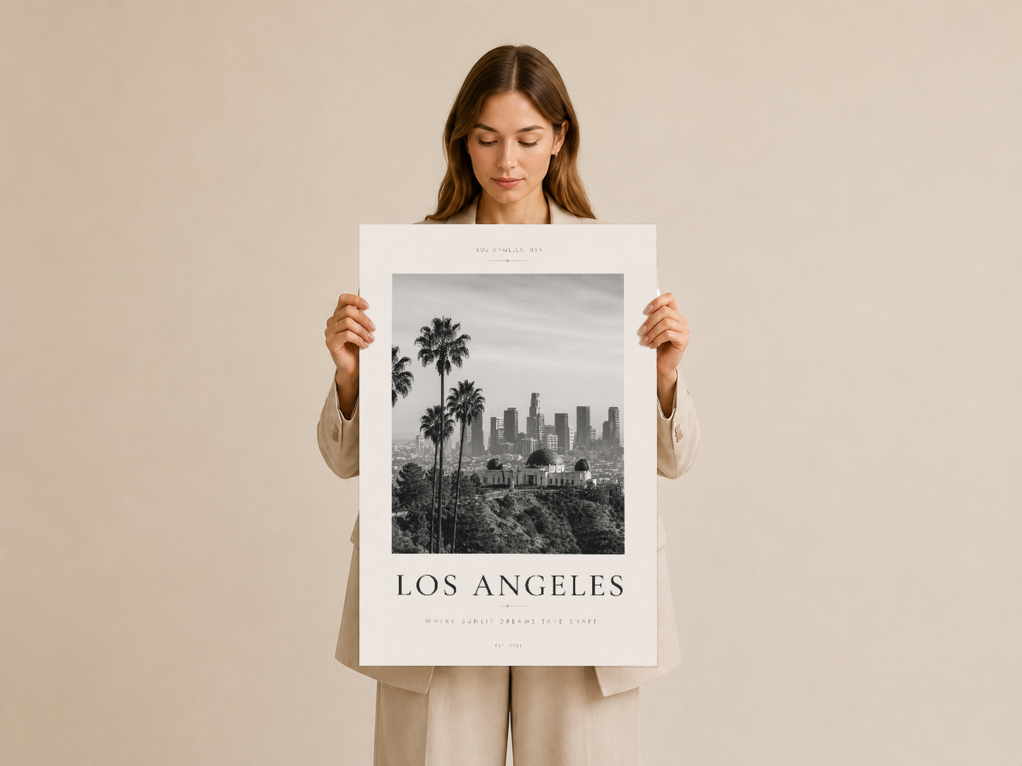 Los Angeles temalı duvar tablosu, contemporary stil poster baskısı, çerçevesiz halinde sunulmaktadır.
