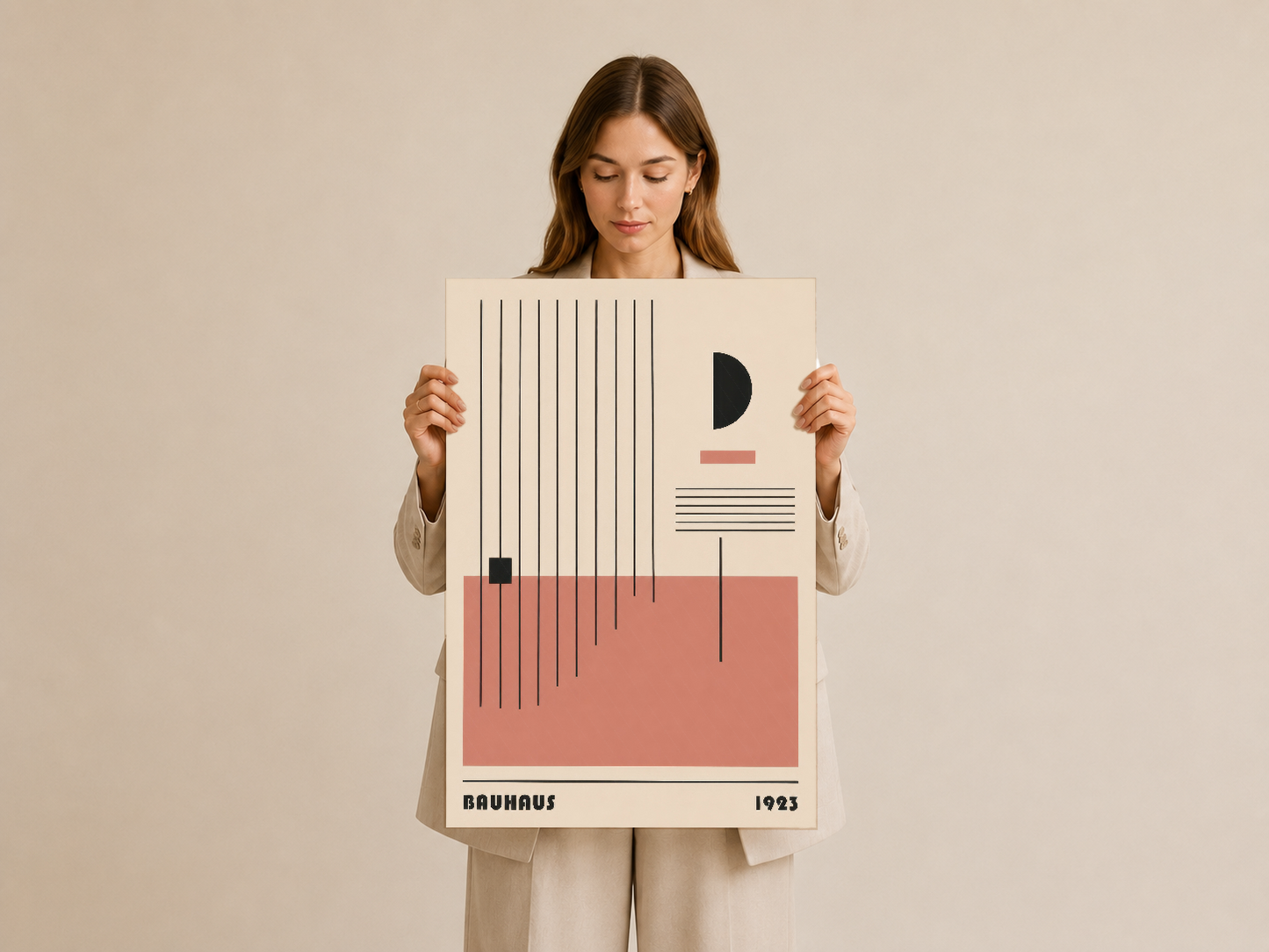 Bauhaus 1923 posterinin sanat kalitesi, modernist tasarımı ve renkli kompozisyonu gösterir.