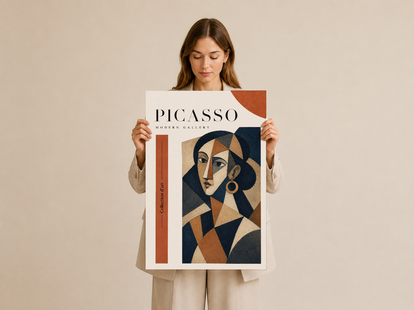 Picasso Modern Gallery tablosu, geometrik portre tasarımıyla modern sanat koleksiyonunun parçası.