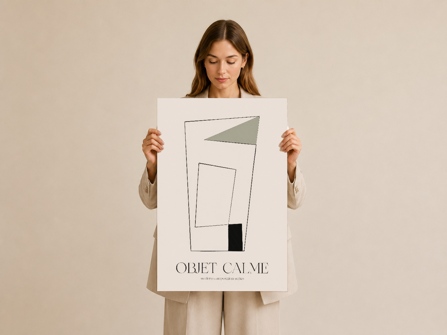 Objet Calme tablosu, net çizgiler ve kontrastlı renk bloklarıyla minimalist estetik sunan poster.