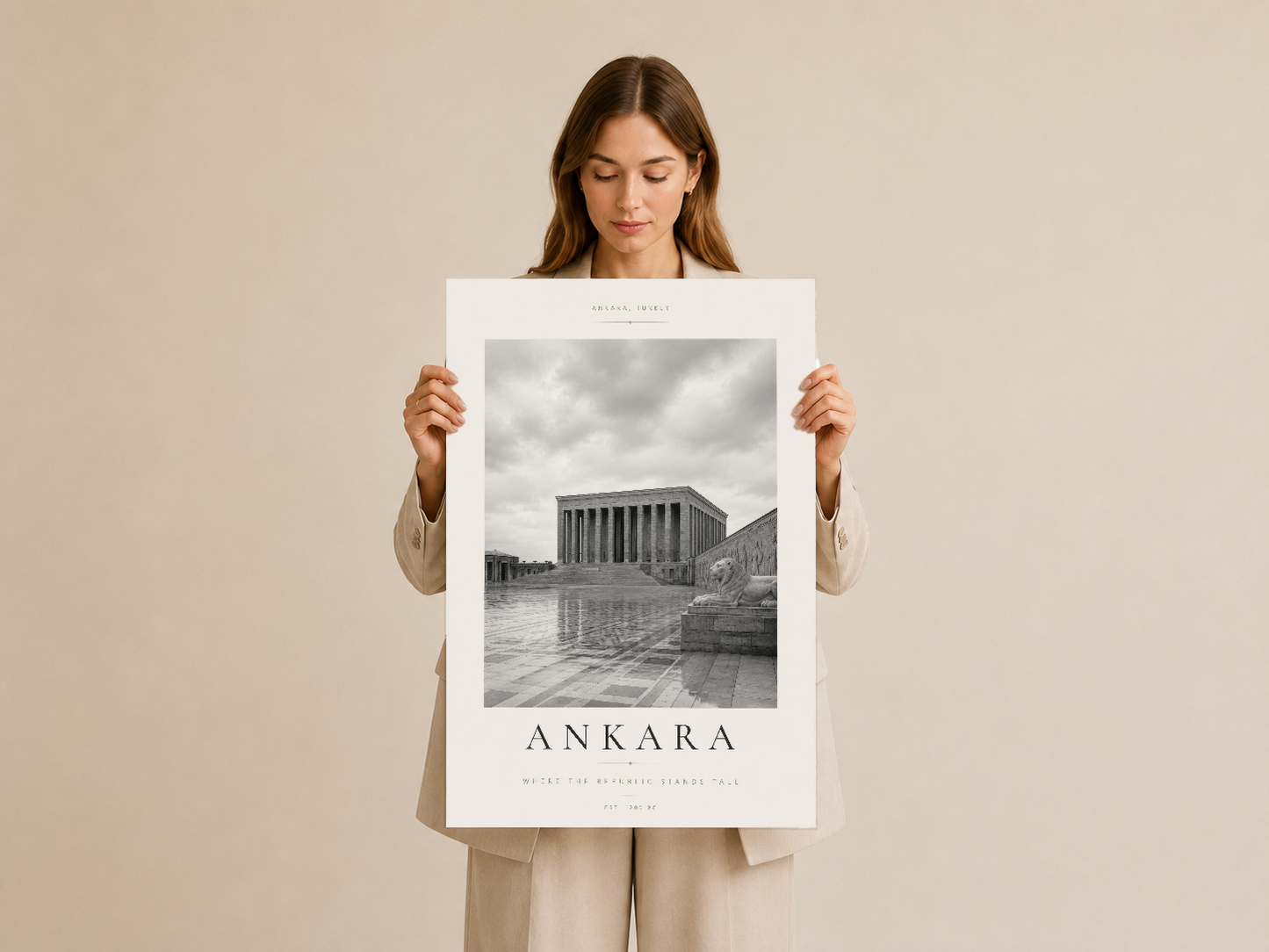 Ankara Anıtkabir tasarımlı duvar sanatı, minimalist tipografi detayıyla sunulan poster.