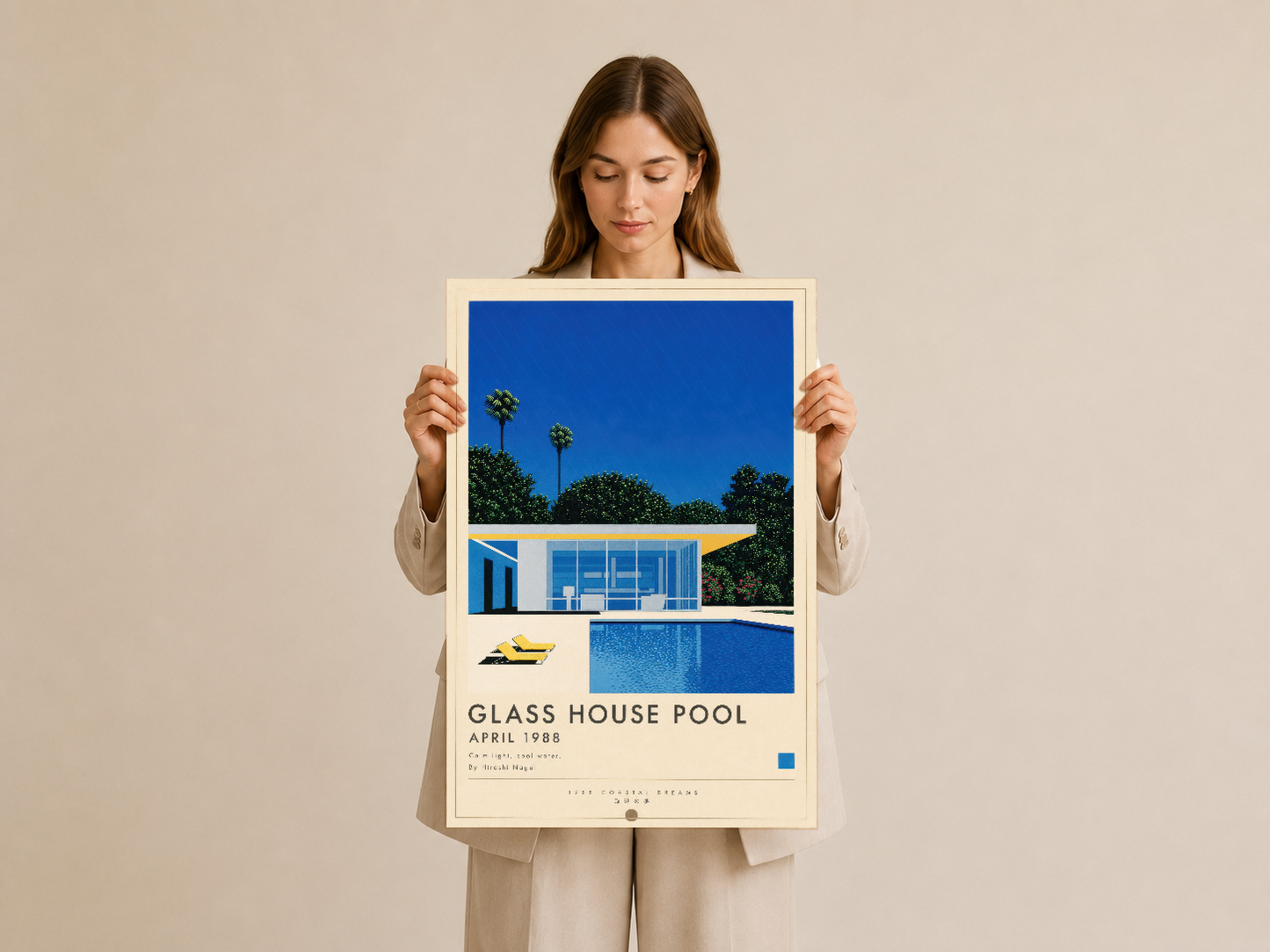 Glass House Pool poster, modernist tasarım ve net çizgilerle ilham veren sanat eseridir.