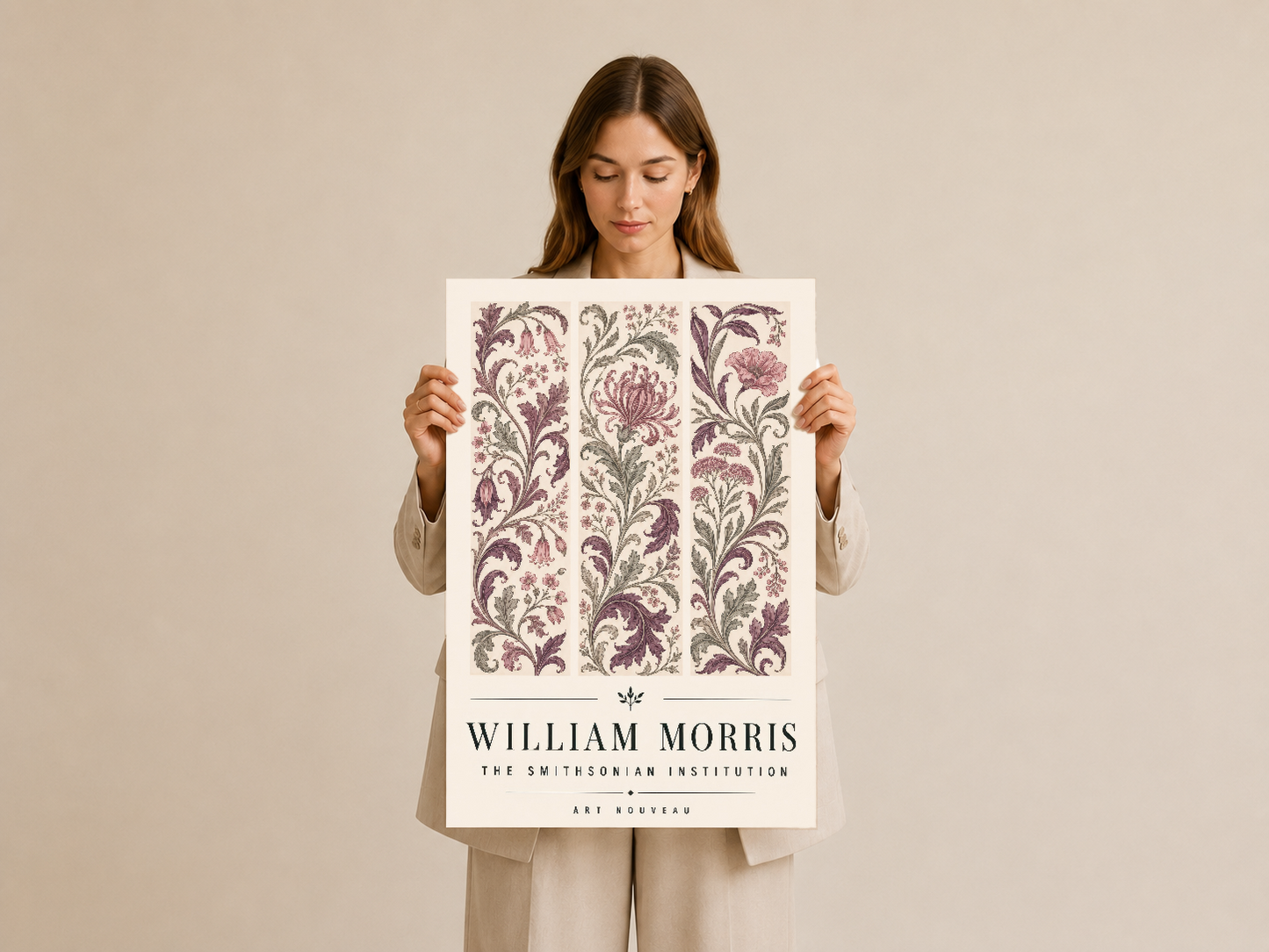 William Morris duvar sanatı, vintage botanik desen ve zarif tipografiyle dekoratif poster baskısı.