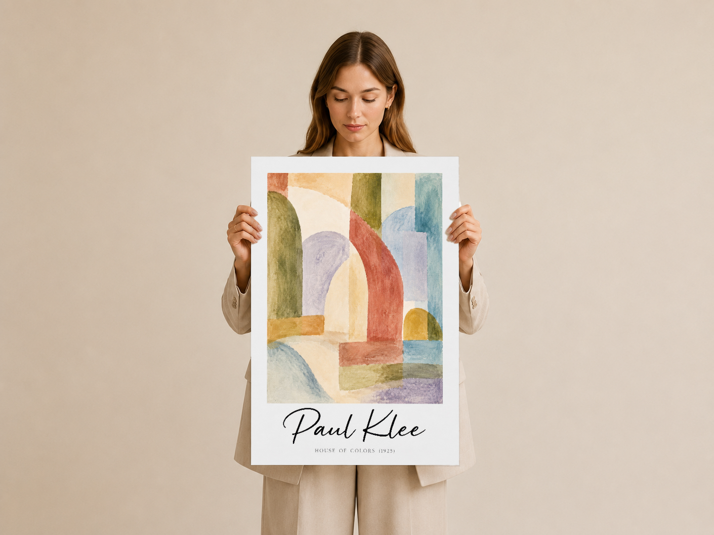 Paul Klee House of Colors tasarımı, modern tasarımcı poster, çok renkli mimari soyutlamalar içeren duvar dekorasyonu.