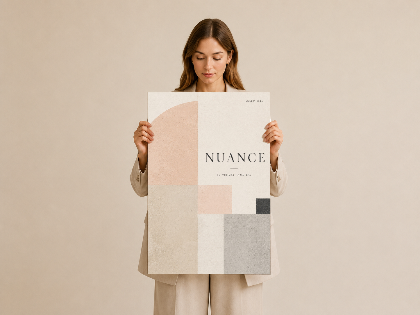 Nuance poster baskı, soyut şekilleri ve yumuşak renklerle tasarlanmış sanat eseri.