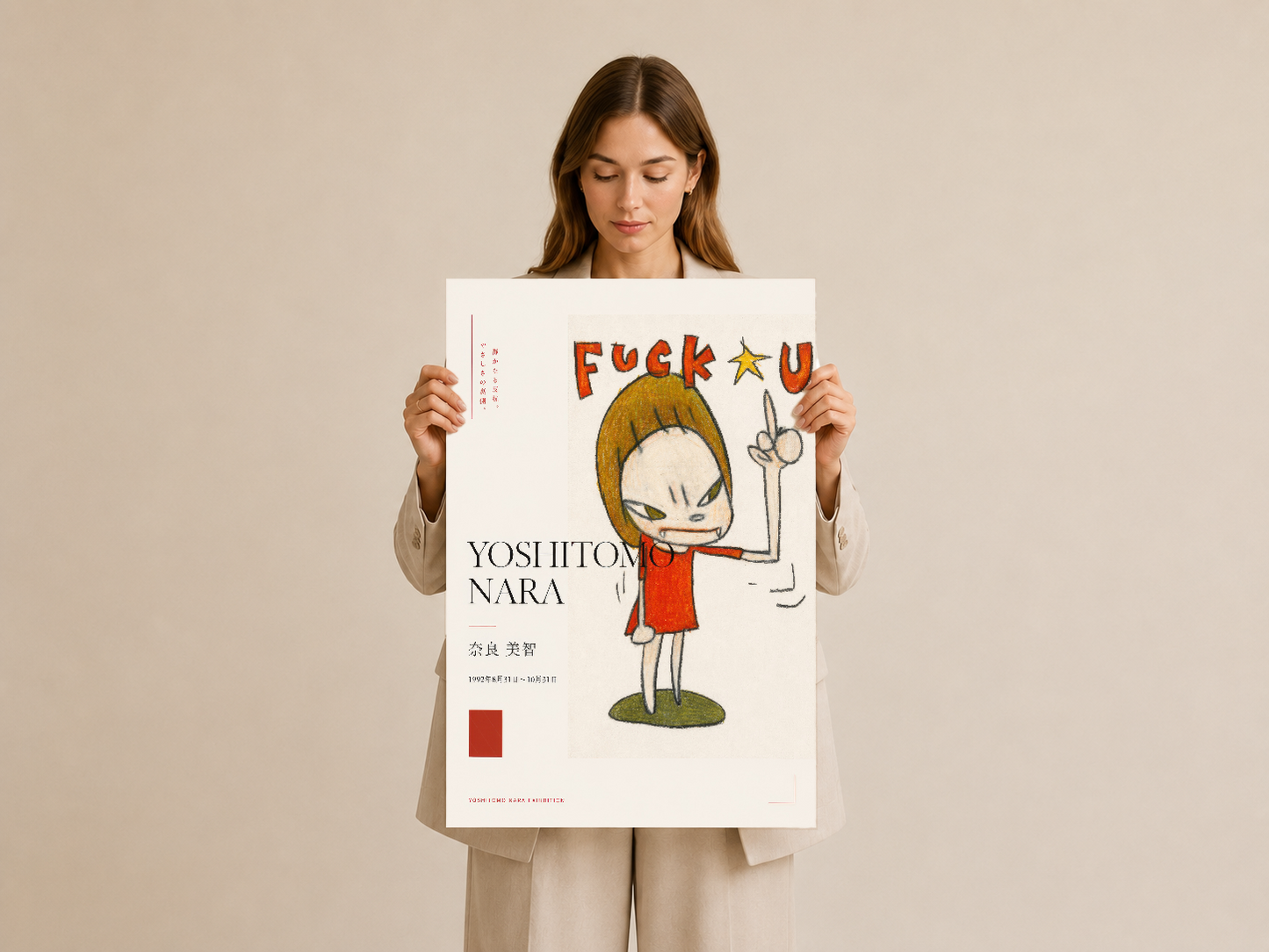 Sanat tablosu eline alındığında, canlı kırmızı tonları ve ekspresif karakteri net görülüyor.