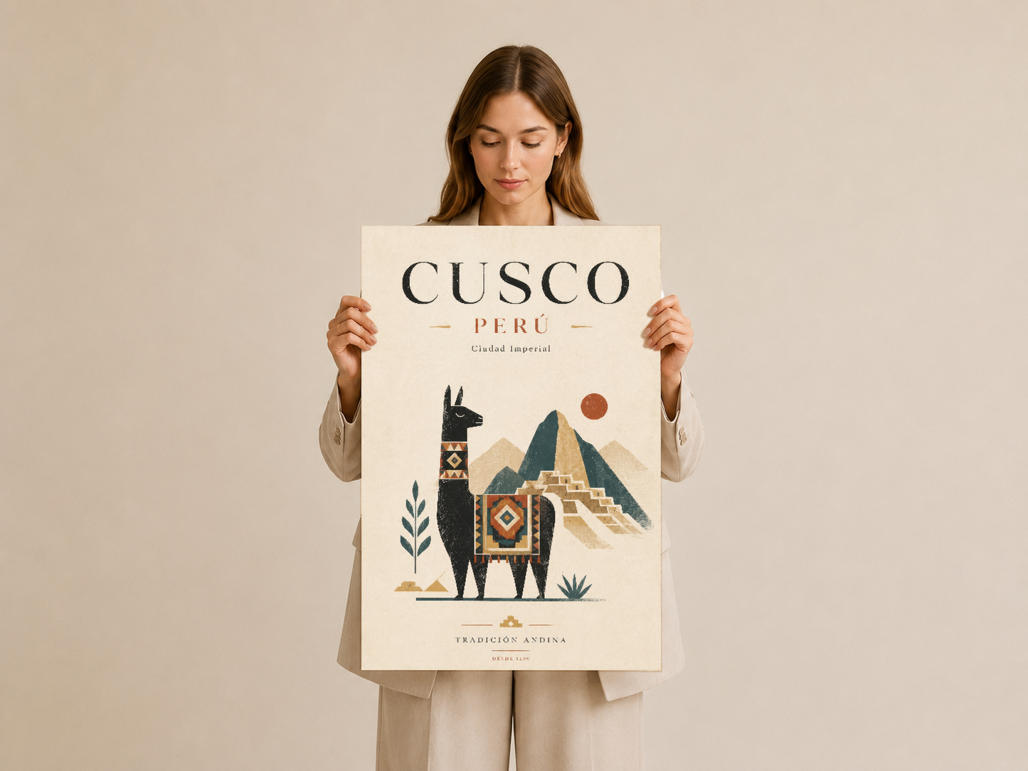 Cusco Perú duvar sanatı posteri, vintage kültürel estetik ve otantik Peru tasarımıyla oluşturulan dekoratif baskı.