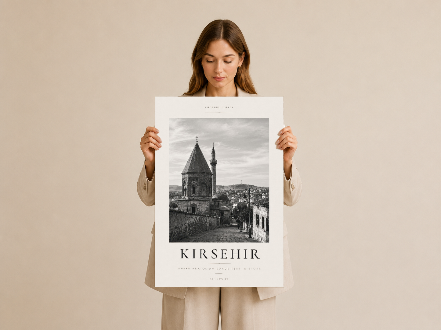 Kırşehir tarihî cami tablosu, çerçeveli poster baskısı, modern ev dekorasyonu için.