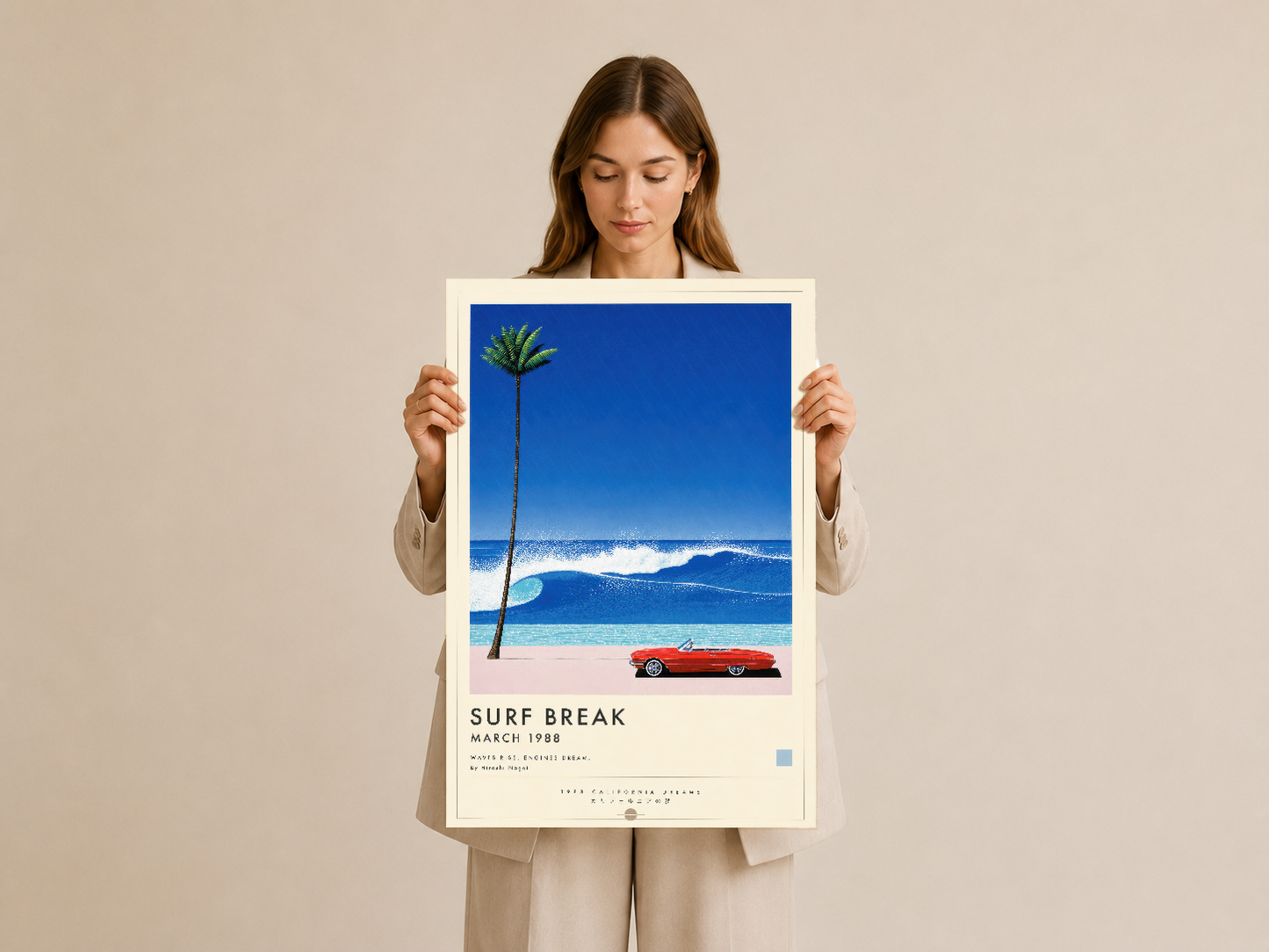 Sanat yönetmeni tarafından tutulan vintage surf break tasarımı çerçeveli poster baskı.