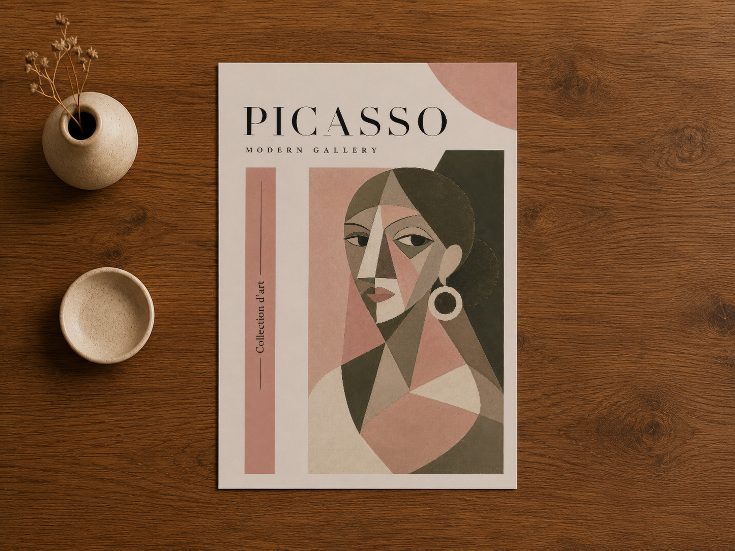 Picasso Modern Gallery tablosu, sıcak renkler ve geometrik formlarla çağdaş duvar dekorasyonuna uyum sağlayan sanat.