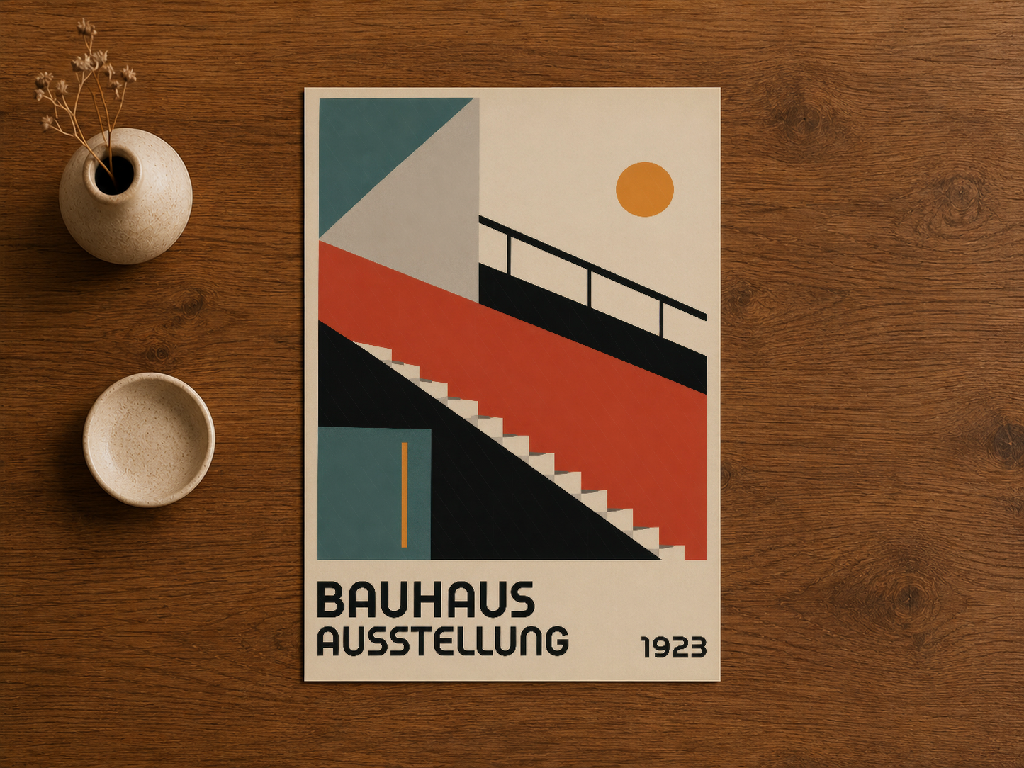 1923 Bauhaus Ausstellung duvar tablosu, çağdaş iç mekana retro-modern üslup katan poster.