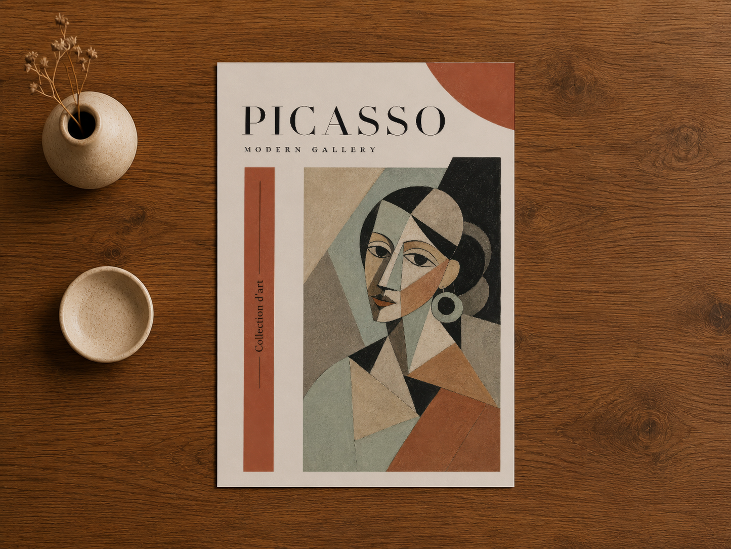 Picasso Modern Gallery tablosu, sıcak terrakotta ve doğal tonlarla tasarlanmış sanat eseri.