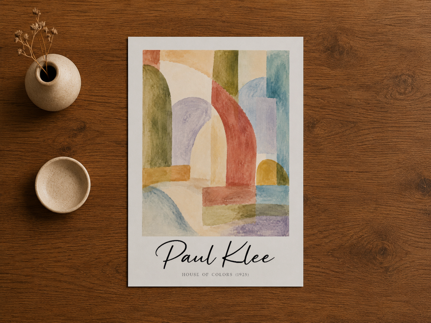 Paul Klee House of Colors sanat poster, canlı renk paleti ve geometrik şekilleri vurgulayan premium baskı tablosu.
