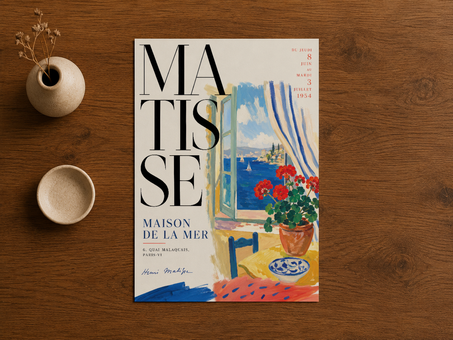 Matisse Maison de la Mer posteri, klasik ressam stiliyle yapılmış deniz evini tematik sanat eseri.