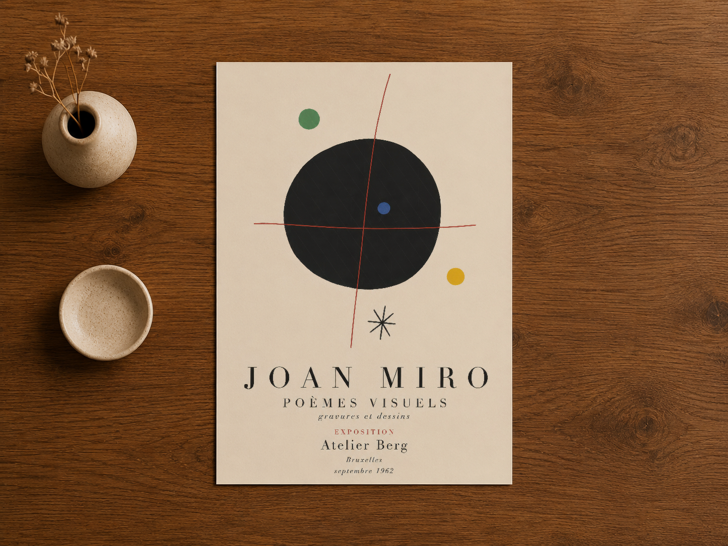 Joan Miró Poemes Visuels duvar tablosu, 1962 Atelier Berg sergisinin ikonik sanat eserini sunar.